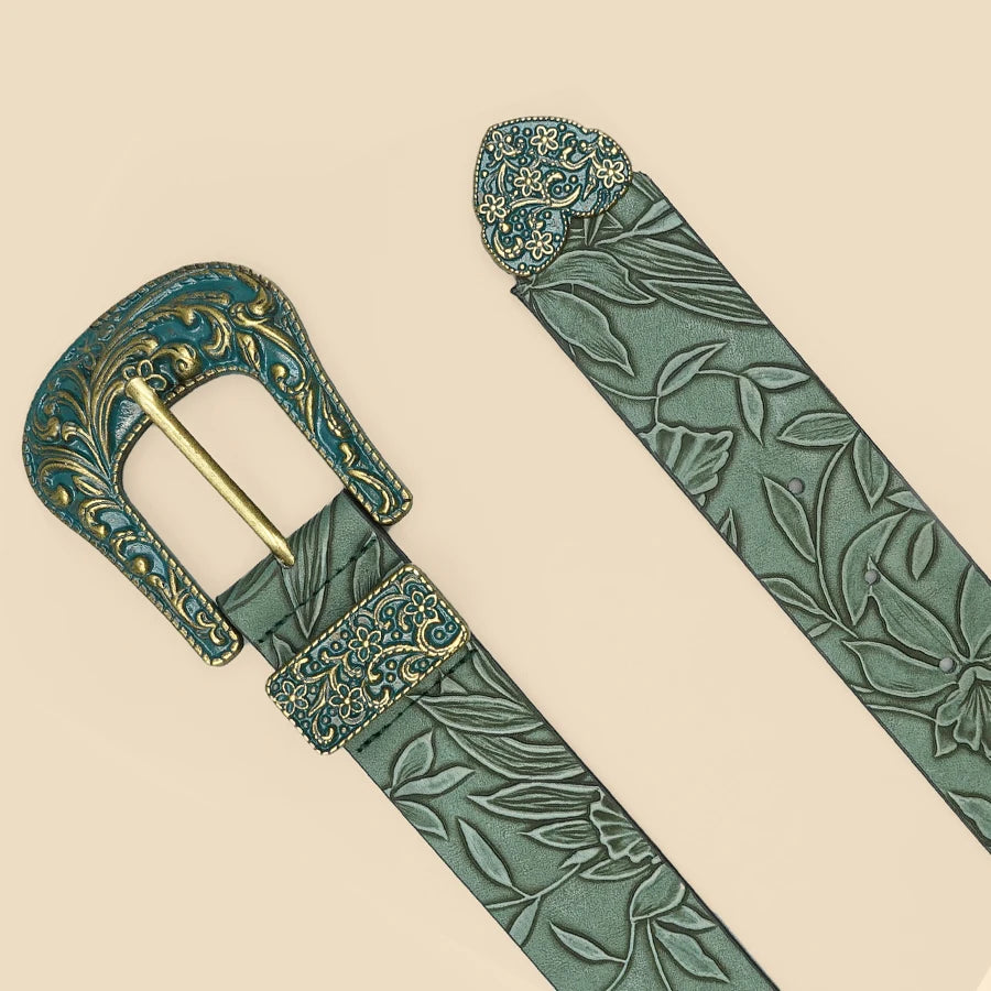 Vintage Carved Leaf Women's Belt