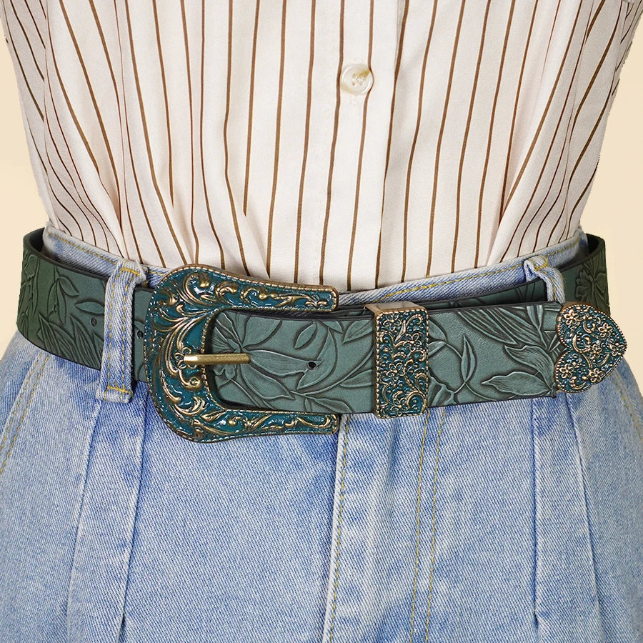 Vintage Carved Leaf Women's Belt